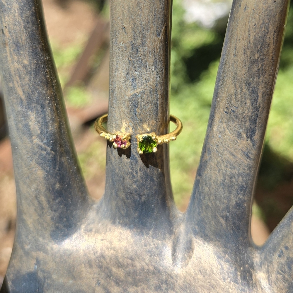 Chrome Diopside & Rhodolite Sterling & Gold Open Design 8.5 Adjustable Size - Picture 5 of 7
